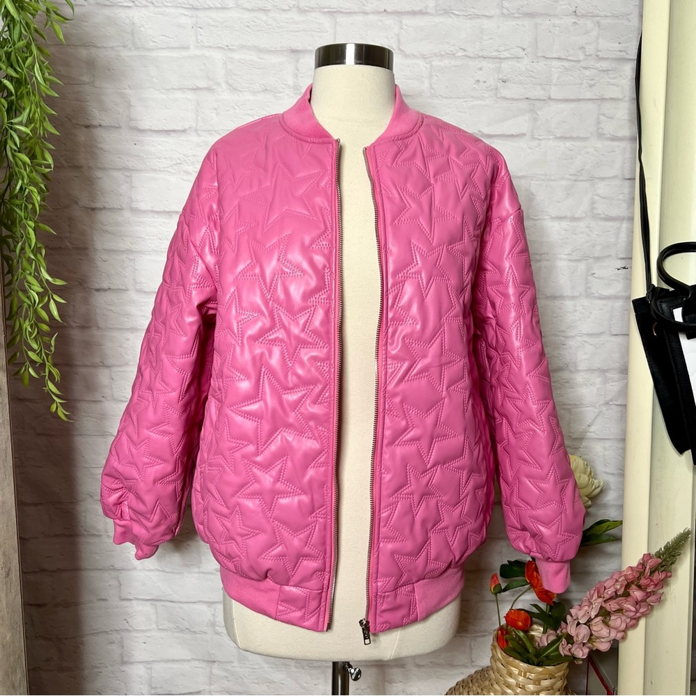 Faux Leather Star Bomber Jacket